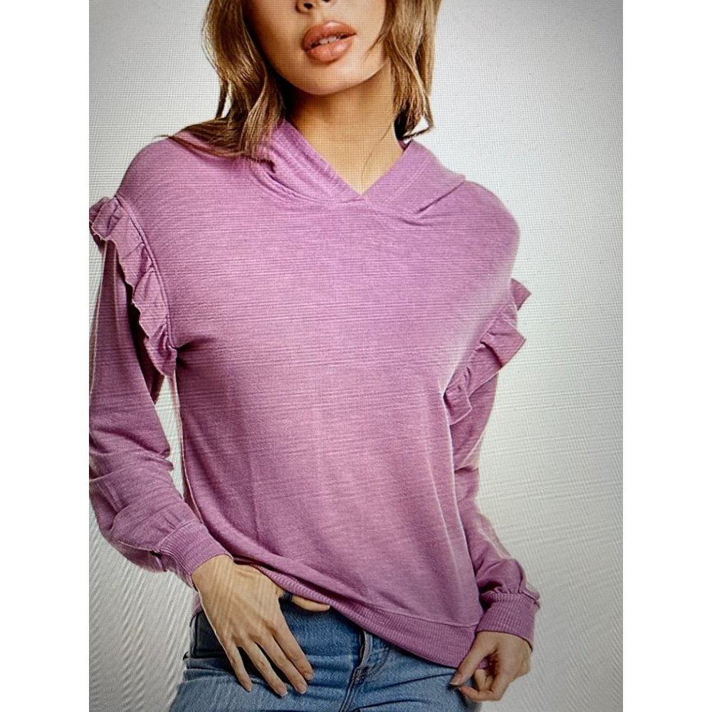 NWT Monrow Super Soft Pink Sweatshirt With Ruffle Insert Womens Sz Small - Picture 1 of 5